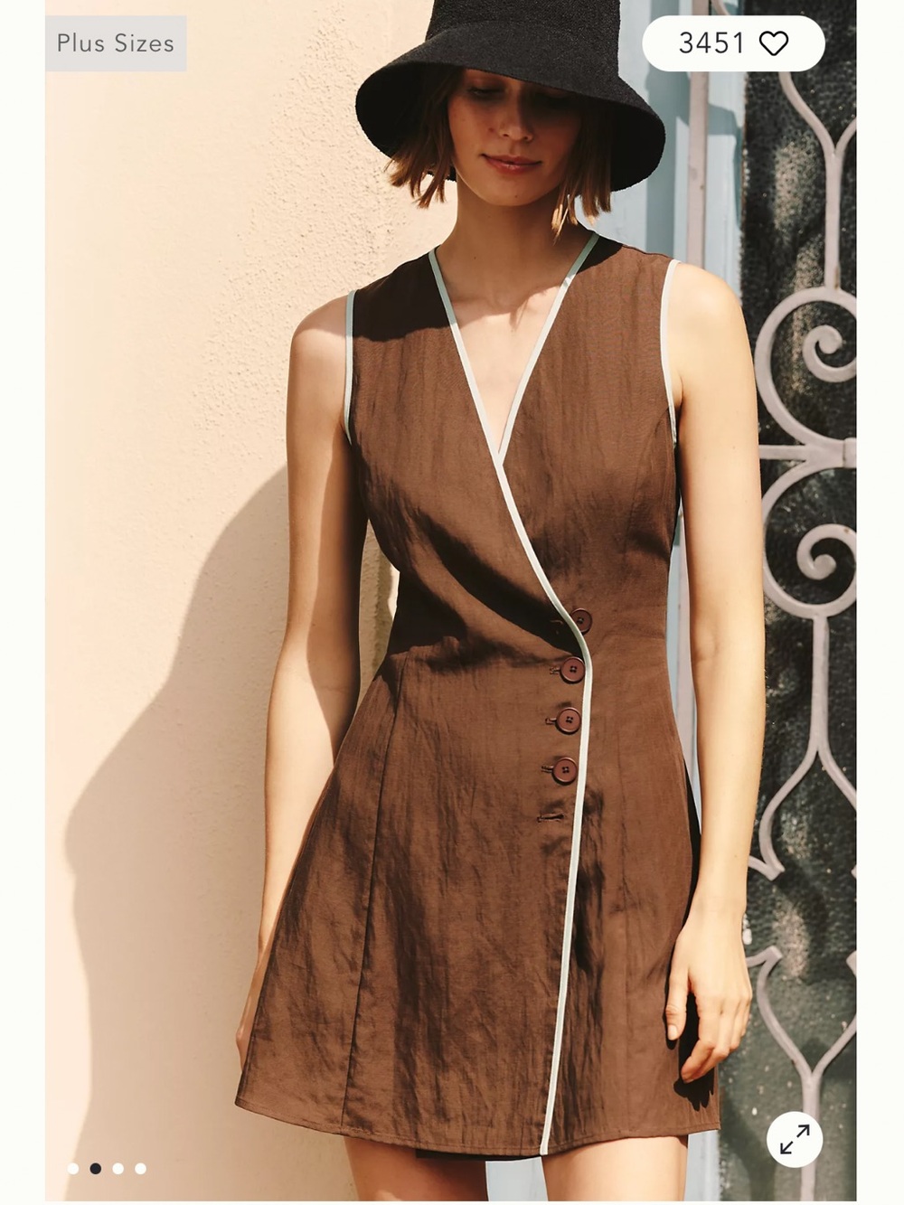 Anthropologie Mare Mare Linen Asymmetric Button Mini Dress - Brown